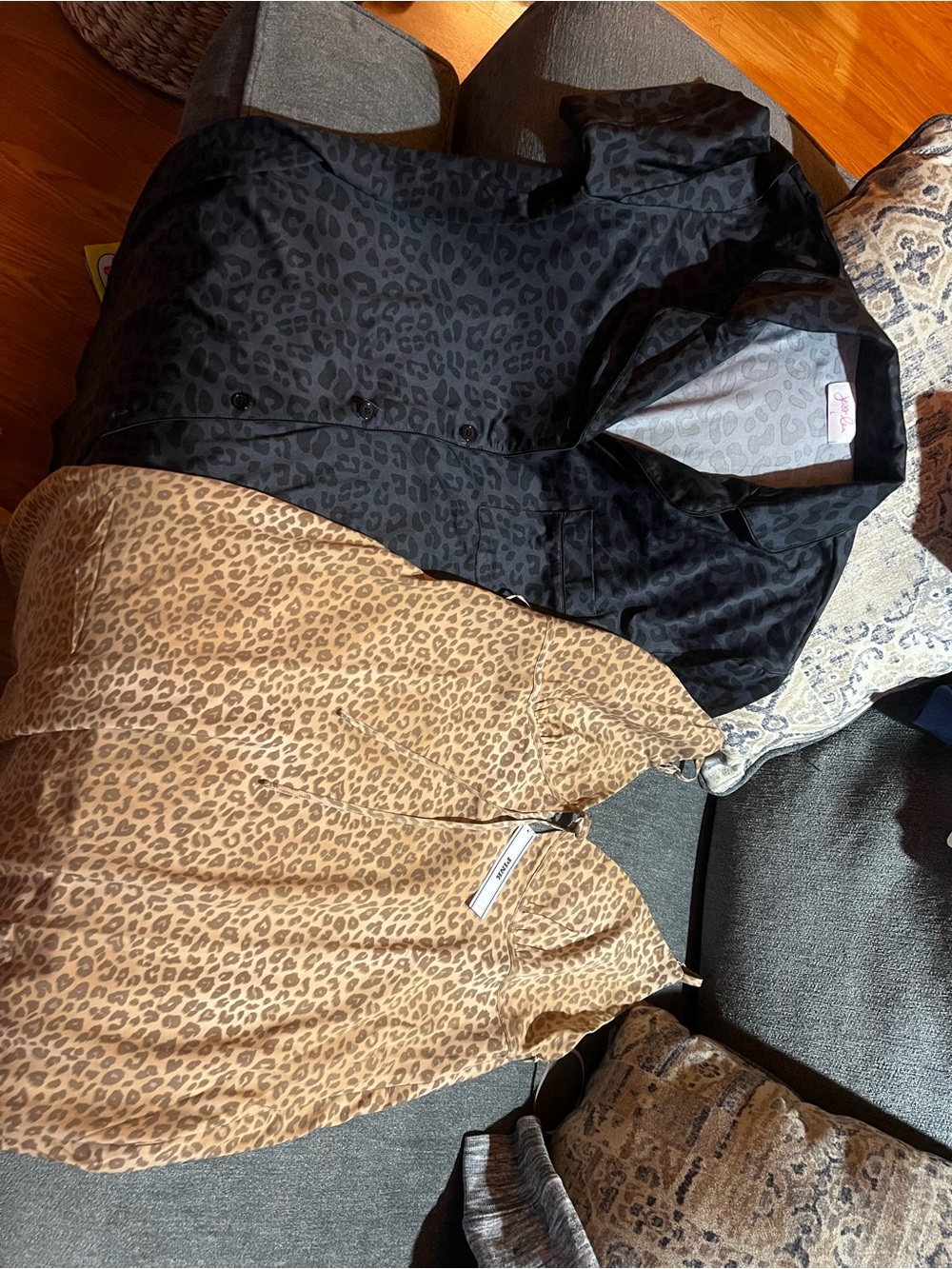 Victoria's Secret  Leopard Satin gown and black leopard Button-Front Shirt